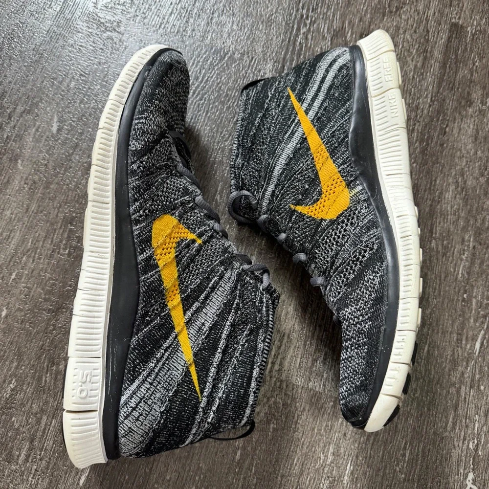 Nike Free Flyknit Chukka Sp Mens 12 Black Grey Yellow Running Shoes
